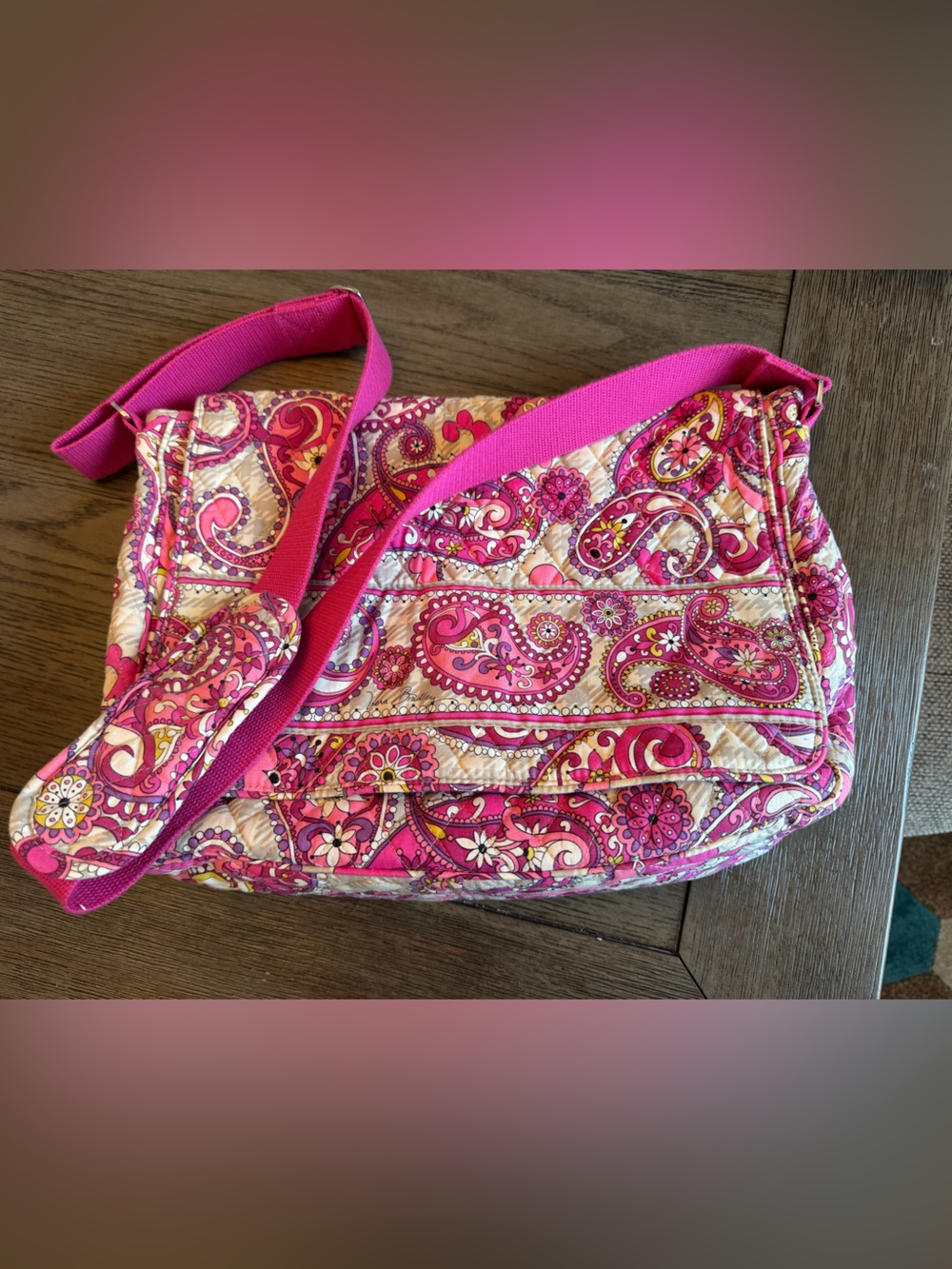 Vera Bradley Pink Paisley Quilted Crossbody with Hot Pink Strap